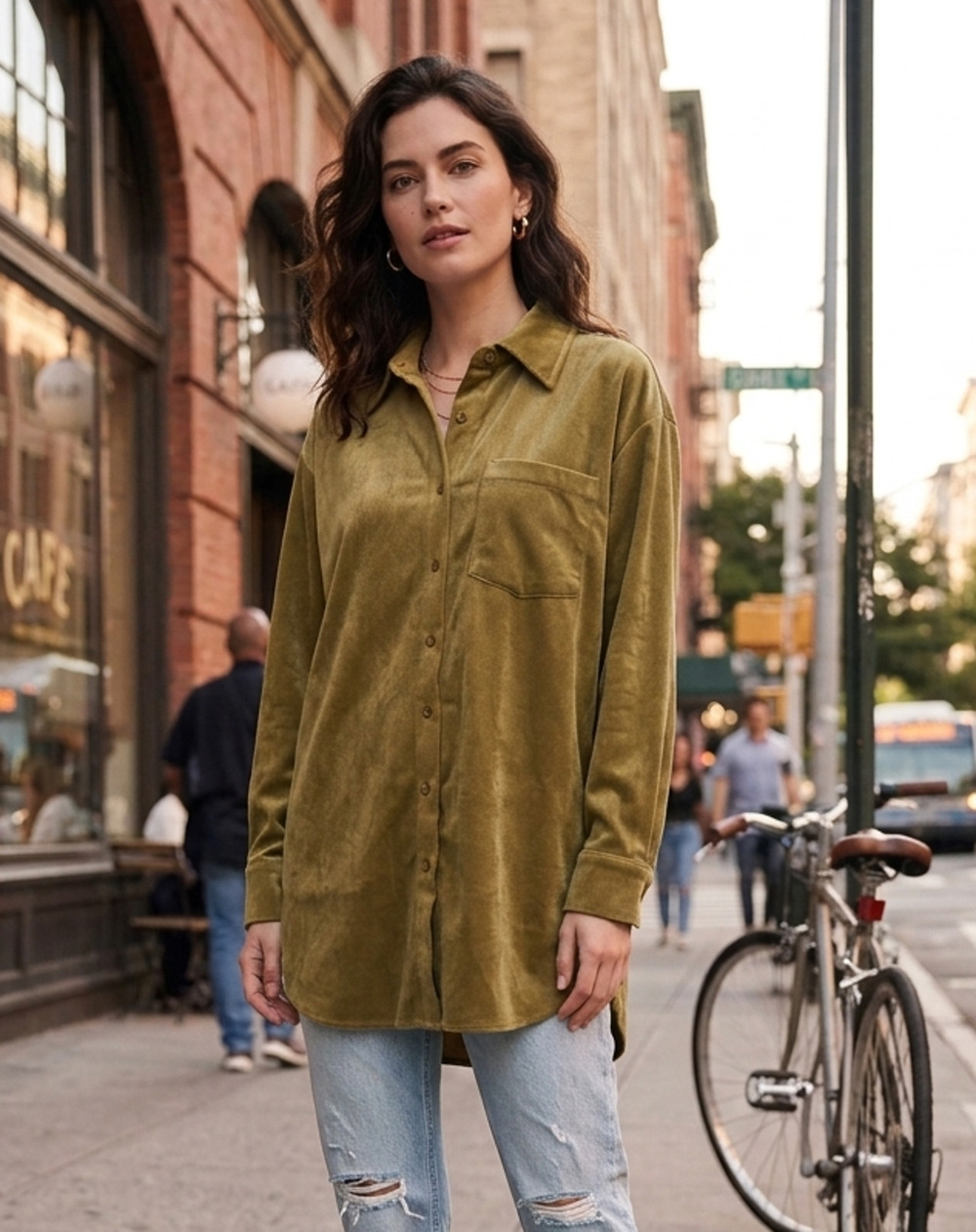 Fashion Nova Corduroy Shacket Shirt Jacket XS Mustard Olive Green Button Up NWT